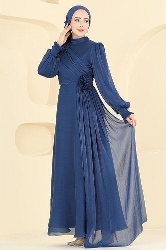 moda selvim Evening Dress 8267AB368 Navy Blue - Thumbnail
