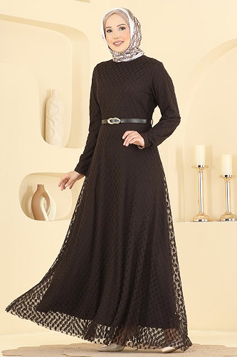 moda selvim Evening Dress 8282ABK1075 Bitter Brown - Thumbnail