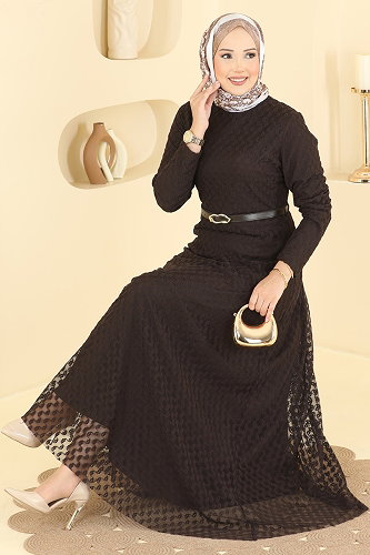 moda selvim فستان سهرة بني غامق 8282ABK1075 - Thumbnail