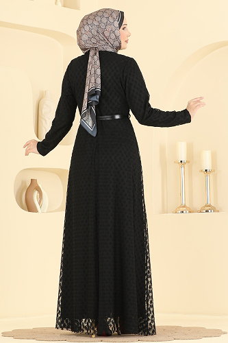 moda selvim Evening Dress 8282ABK1075 Black - Thumbnail