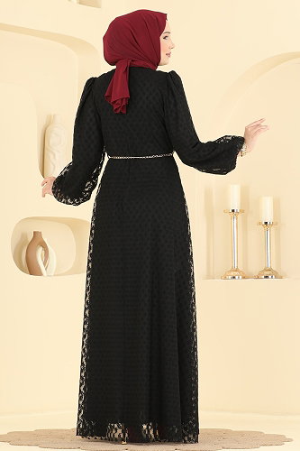 moda selvim فستان سهرة أسود 8346ABK1075 - Thumbnail