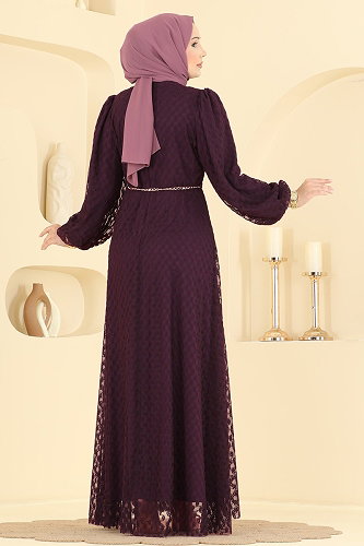moda selvim Evening Dress 8346ABK1075 Damson - Thumbnail