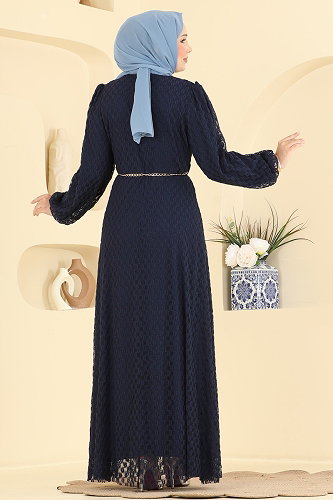 moda selvim Evening Dress 8346ABK1075 Navy Blue - Thumbnail