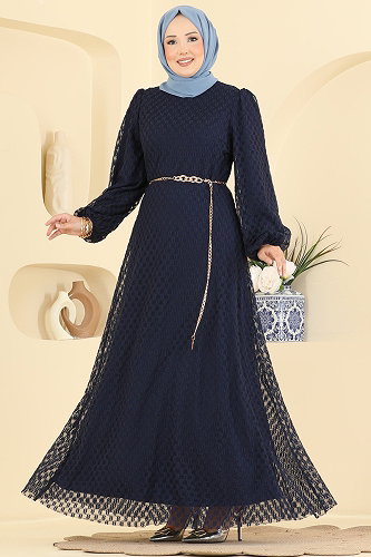 moda selvim فستان سهرة كحلي 8346ABK1075 - Thumbnail