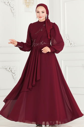 M.S.L. - Evening Dress ABY5652 Burgundy