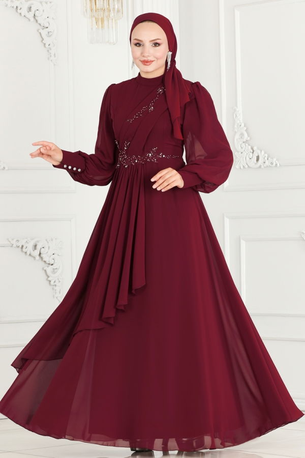 Modaselvim EVENING DRESSES Evening Dress ABY5652 Burgundy