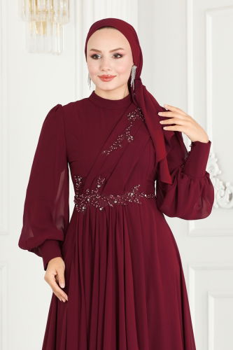 moda selvim EVENING DRESS ABY5652 Burgundy - Thumbnail