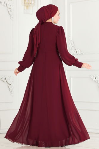 moda selvim Evening Dress ABY5652 Burgundy - Thumbnail