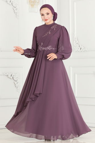 moda selvim EVENING DRESS ABY5652 Dark Lilac - Thumbnail