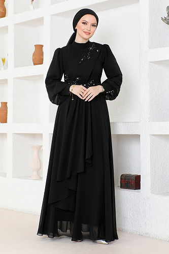 moda selvim EVENING DRESS ABY5652-M Black Crocodile - Thumbnail