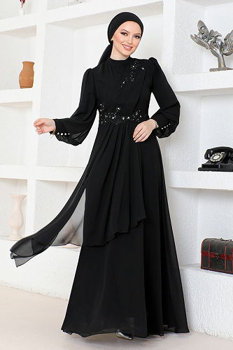 moda selvim EVENING DRESS ABY5652-M Black Crocodile - Thumbnail