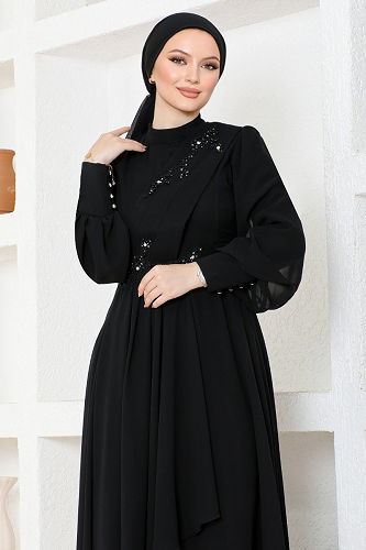 moda selvim EVENING DRESS ABY5652-M Black Crocodile - Thumbnail