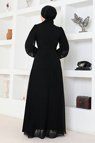 moda selvim EVENING DRESS ABY5652-M Black Crocodile - Thumbnail