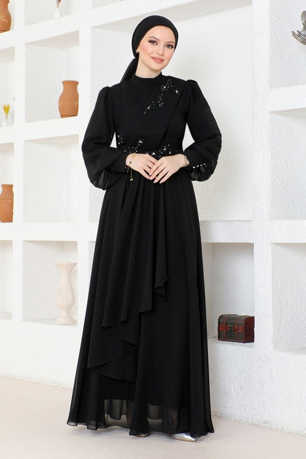 Modaselvim خصم صافٍ20%+20% في سلة التسوق فستان سهرة أسود نمط التمساح ABY5652-M