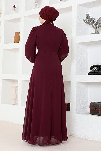 moda selvim فستان سهرة خمري ABY5652-M - Thumbnail