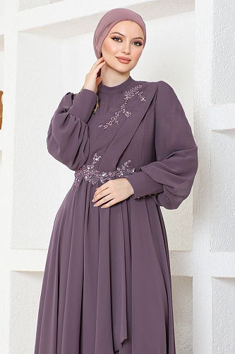 moda selvim EVENING DRESS ABY5652-M Dark Lilac - Thumbnail