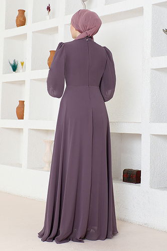 moda selvim فستان سهرة ليلكي غامق ABY5652-M - Thumbnail