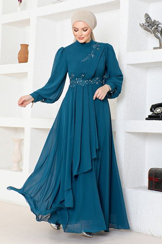 moda selvim EVENING DRESS ABY5652-M Petroleum - Thumbnail