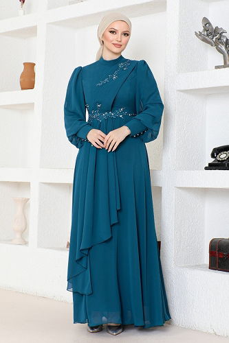 moda selvim EVENING DRESS ABY5652-M Petroleum - Thumbnail