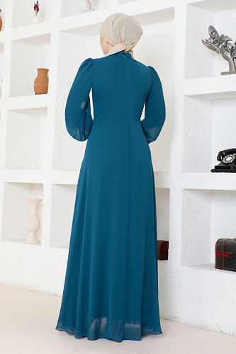 moda selvim فستان سهرة بترولي ABY5652-M - Thumbnail