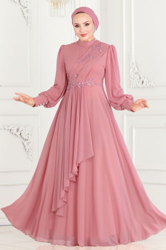 moda selvim EVENING DRESS ABY5652 Rose Dried - Thumbnail