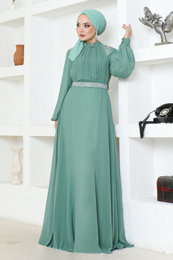 Modaselvim %30 DISCOUNT EVENING DRESS ALM52879-M Mint