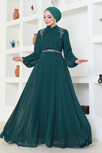 moda selvim EVENING DRESS ALM52879-M Petroleum - Thumbnail