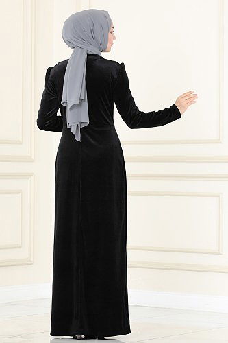 moda selvim Evening Dress ASM2407 Black - Thumbnail