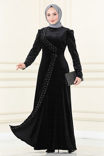 moda selvim Evening Dress ASM2407 Black - Thumbnail