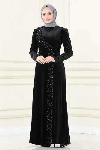 moda selvim Evening Dress ASM2407 Black - Thumbnail