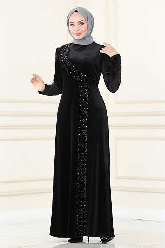 moda selvim فستان سهرة أسود ASM2407 - Thumbnail