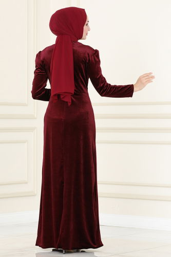 moda selvim EVENING DRESS ASM2407 Burgundy - Thumbnail