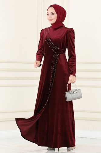 moda selvim EVENING DRESS ASM2407 Burgundy - Thumbnail