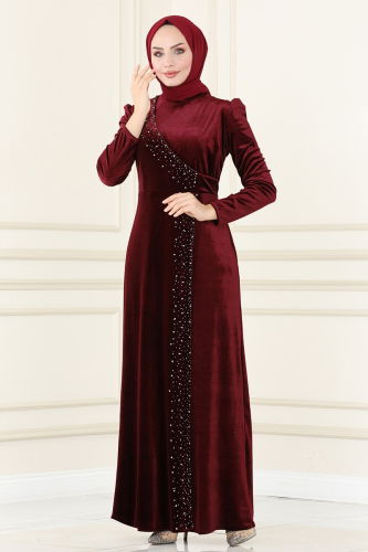 moda selvim EVENING DRESS ASM2407 Burgundy - Thumbnail