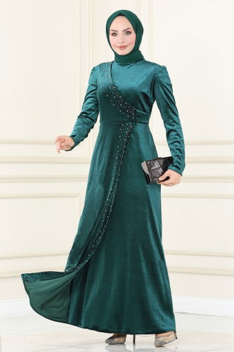 moda selvim EVENING DRESS ASM2407 Emerald - Thumbnail