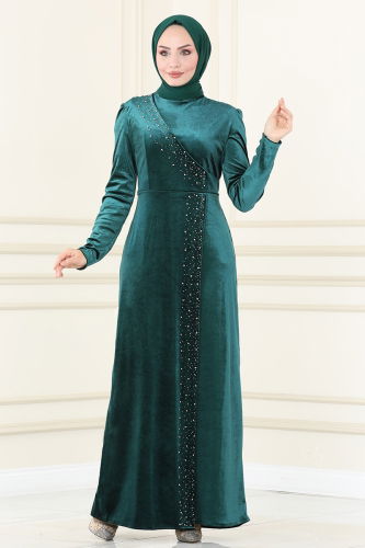 moda selvim EVENING DRESS ASM2407 Emerald - Thumbnail