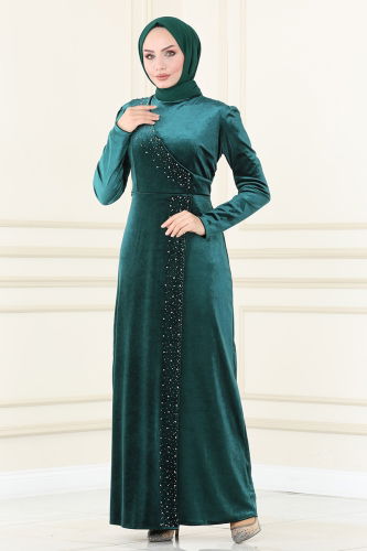 moda selvim EVENING DRESS ASM2407 Emerald - Thumbnail