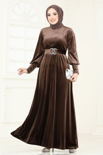 moda selvim Evening Dress ASM2414 Brown - Thumbnail