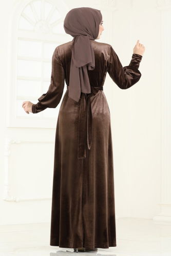 moda selvim Evening Dress ASM2414 Brown - Thumbnail