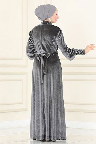 moda selvim Evening Dress ASM2414 Gray - Thumbnail