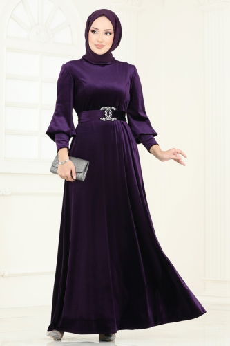 moda selvim Evening Dress ASM2414 Purple - Thumbnail