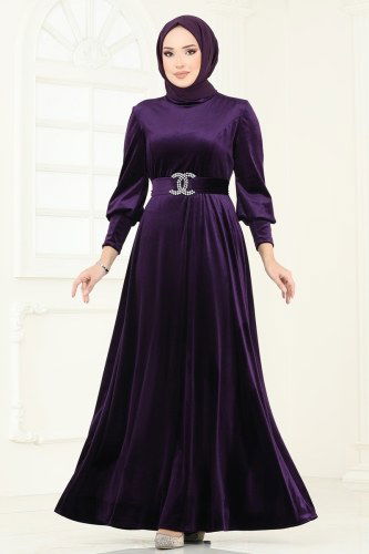 moda selvim Evening Dress ASM2414 Purple - Thumbnail