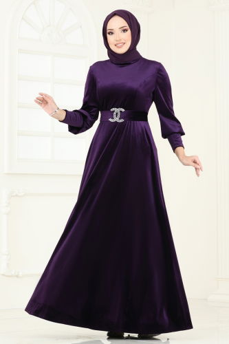 moda selvim Evening Dress ASM2414 Purple - Thumbnail