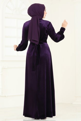 moda selvim Evening Dress ASM2414 Purple - Thumbnail