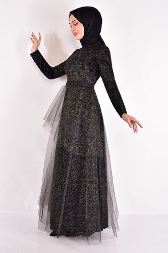 moda selvim EVENING DRESS ASM2471-M Black Crocodile - Thumbnail
