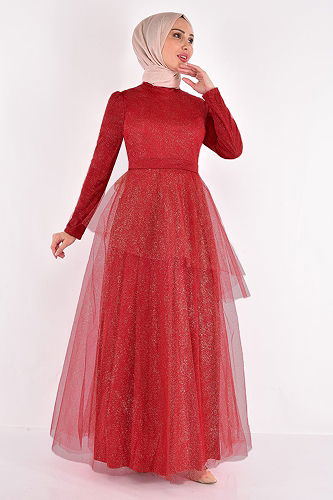 moda selvim EVENING DRESS ASM2471-M Burgundy - Thumbnail