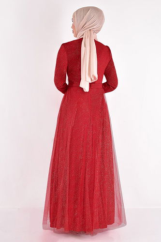 moda selvim EVENING DRESS ASM2471-M Burgundy - Thumbnail