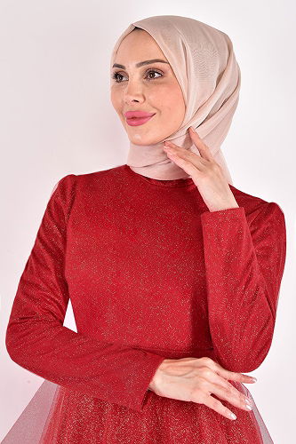 moda selvim فستان سهرة خمري ASM2471-M - Thumbnail