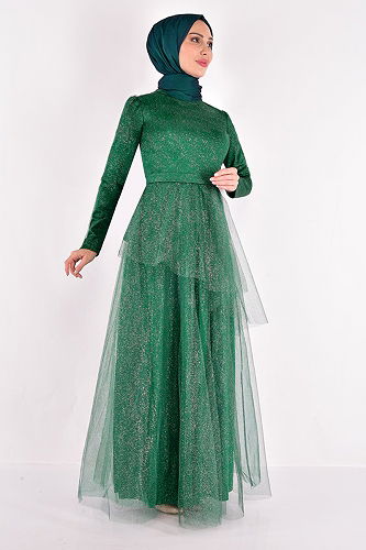 moda selvim EVENING DRESS ASM2471-M Emerald - Thumbnail
