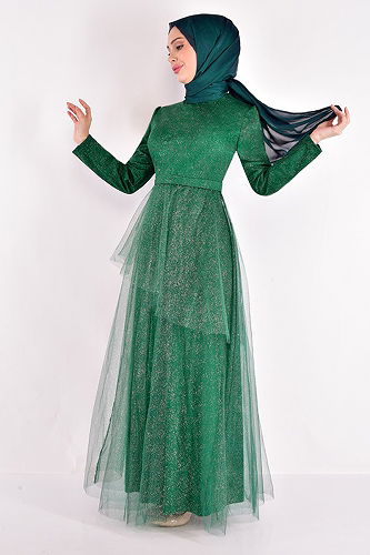 moda selvim EVENING DRESS ASM2471-M Emerald - Thumbnail